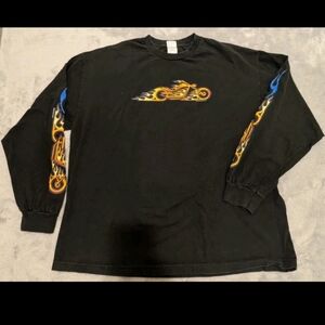 Motorcycle T Shirt Men's 2XL Black Graphic Long Sleeve Flames Boulevard Branson